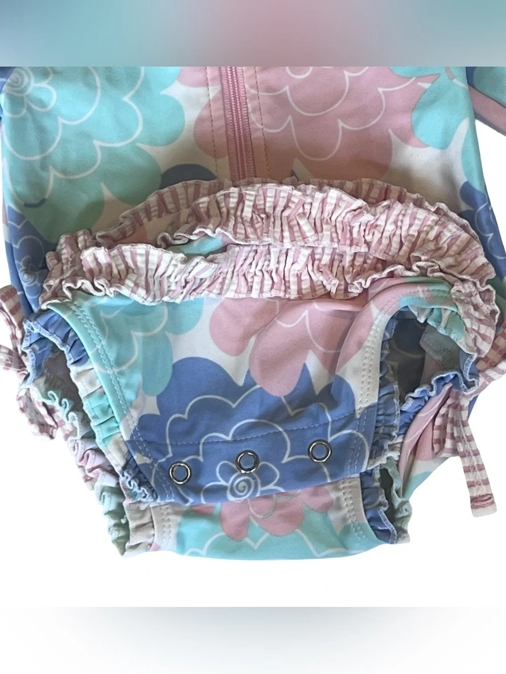 Ruffle Butts Infant Girls 6-12 Months Pastel Bow One Piece Swimsuit Long Sleeve - Picture 10 of 11